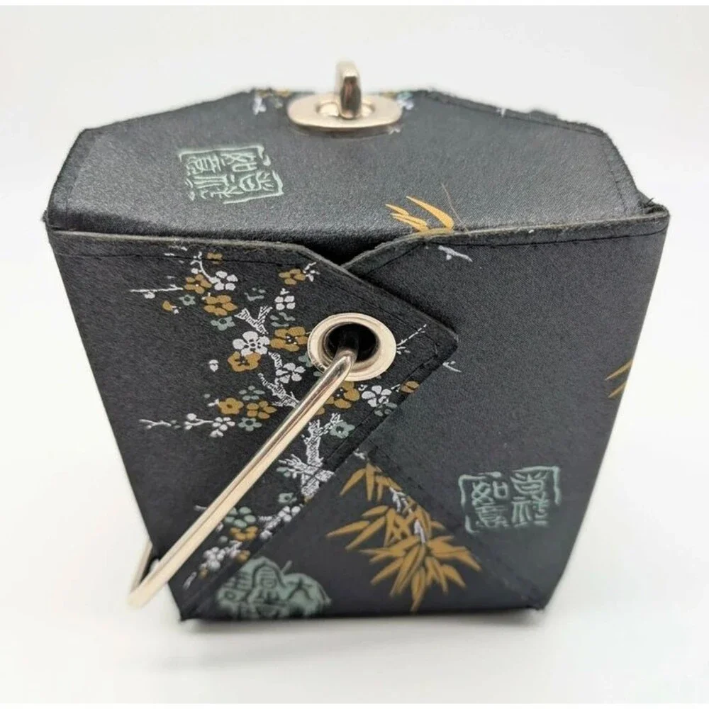 Chinese Takeout Box Purse Storage Accent Black Gold